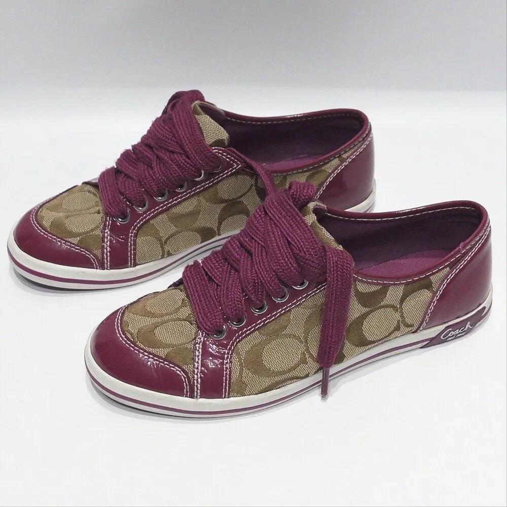 Coach Brodi Burgundy Patent Leather Signature C Monogram Sneakers Women 6.5B